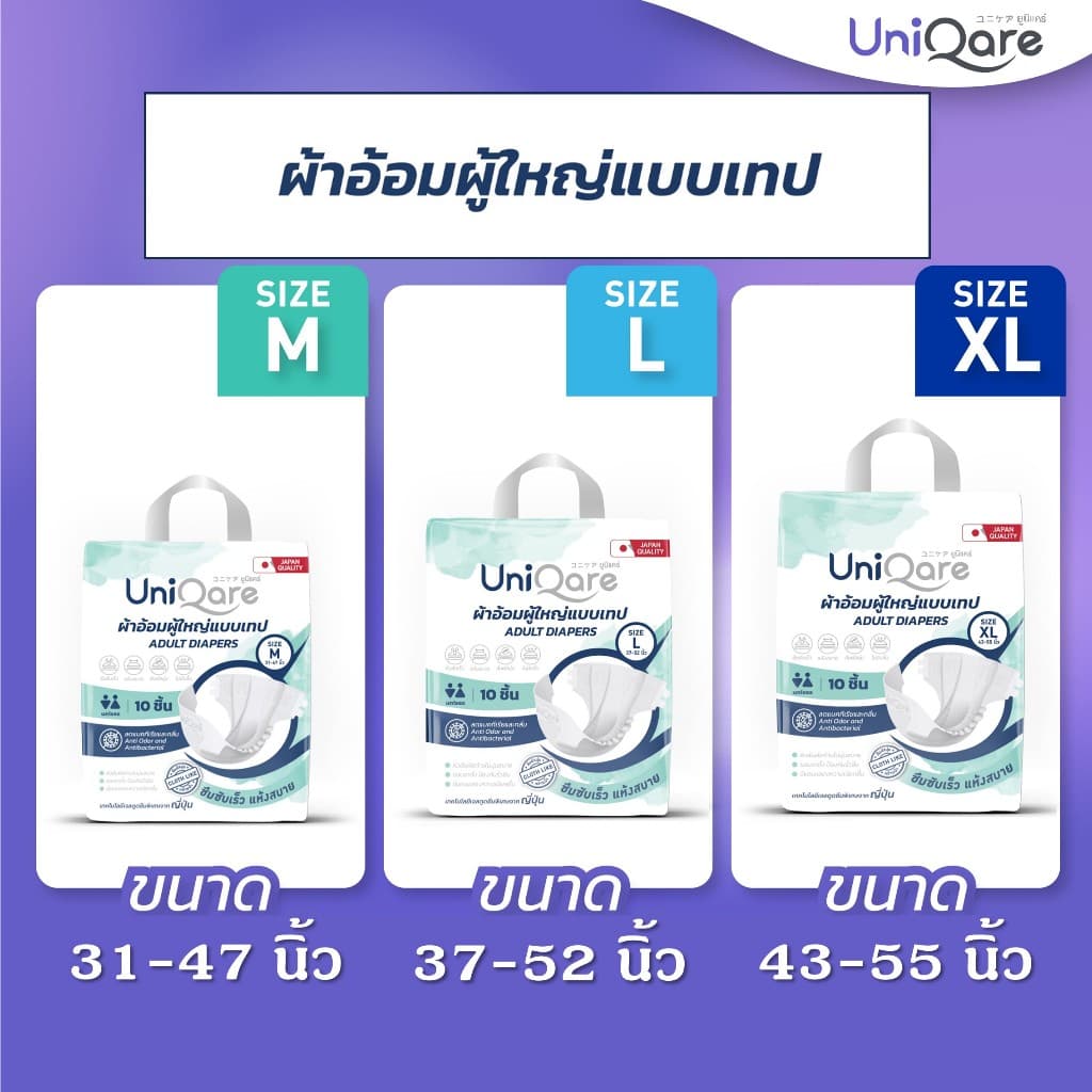 Uniqare Tape ผ้าอ้อมผู้ใหญ่ แบบเทปแปะ ยกลัง 8 แพค 80 ชิ้น นุ่มแห้งสบาย ระบายอากาศดี ซึมซับ 1000 ซีซี รูปที่ 6