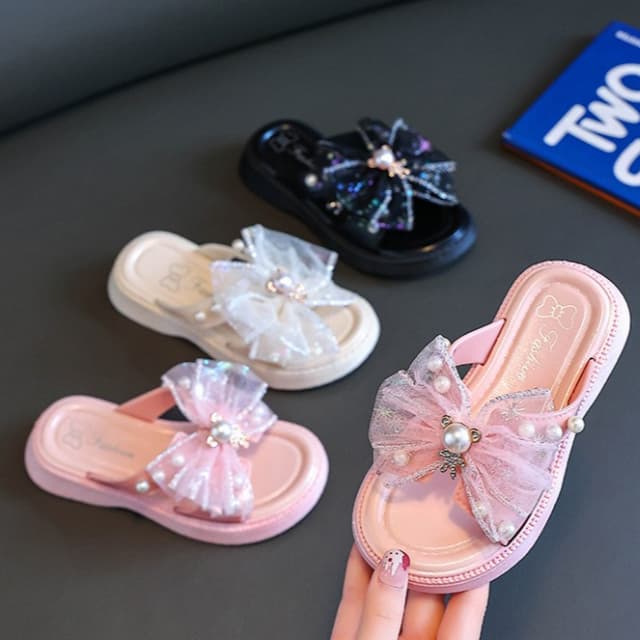 Babyonline 2F3-6 รองเท้าแตะเสริมส้นแต่งไข่มุกสำหรับเด็กผู้หญิงสุดน่ารัก พื้นนุ่ม กันน้ำ มีกันลื่น รูปที่ 4