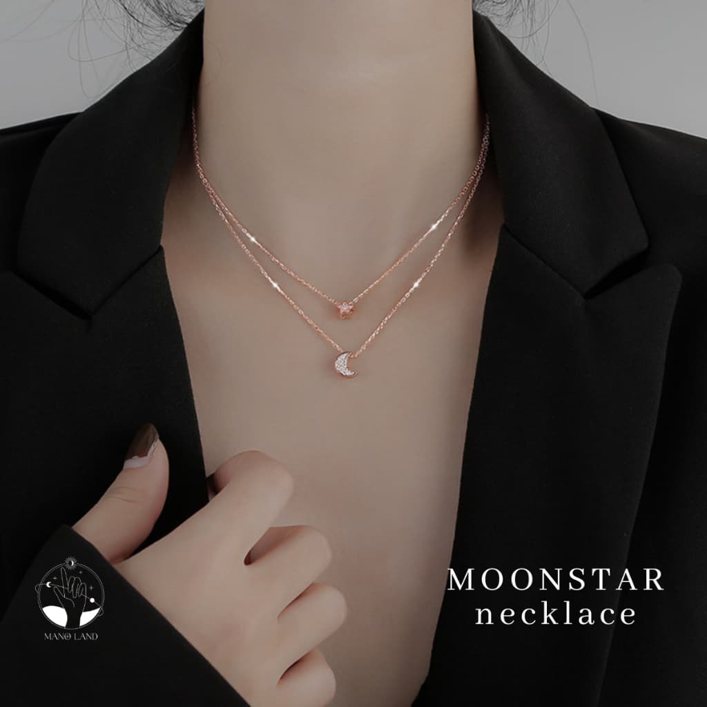 MNLMOONSTAR สร้อยคอสองชั้นห้อย จี้ดาวกับพระจันทร์ ไม่ลอกดำ ไม่แพ้ เครื่องประดับแฟชั่น ผู้หญิง เงินแท้ ของขวัญ มินิมอล รูปที่ 7