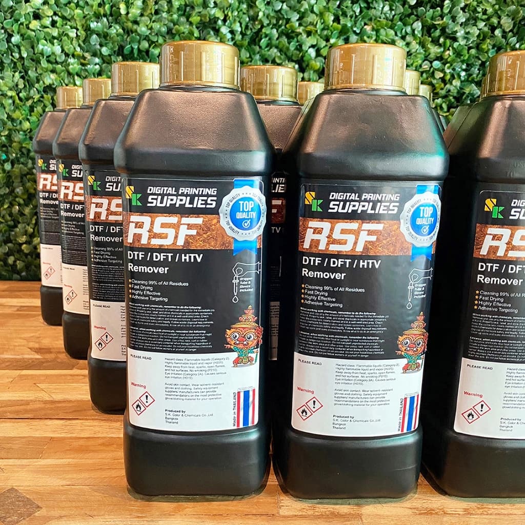 น้ำยาลอกDTF/DFT/HTV 1,000ml SK RSF Remover น้ำยาลอกเฟล็กซ์ ฮีตทรานสเฟอร์ไวนิล{แถมถุงมือ+หลอดดูดสาร} รูปที่ 1