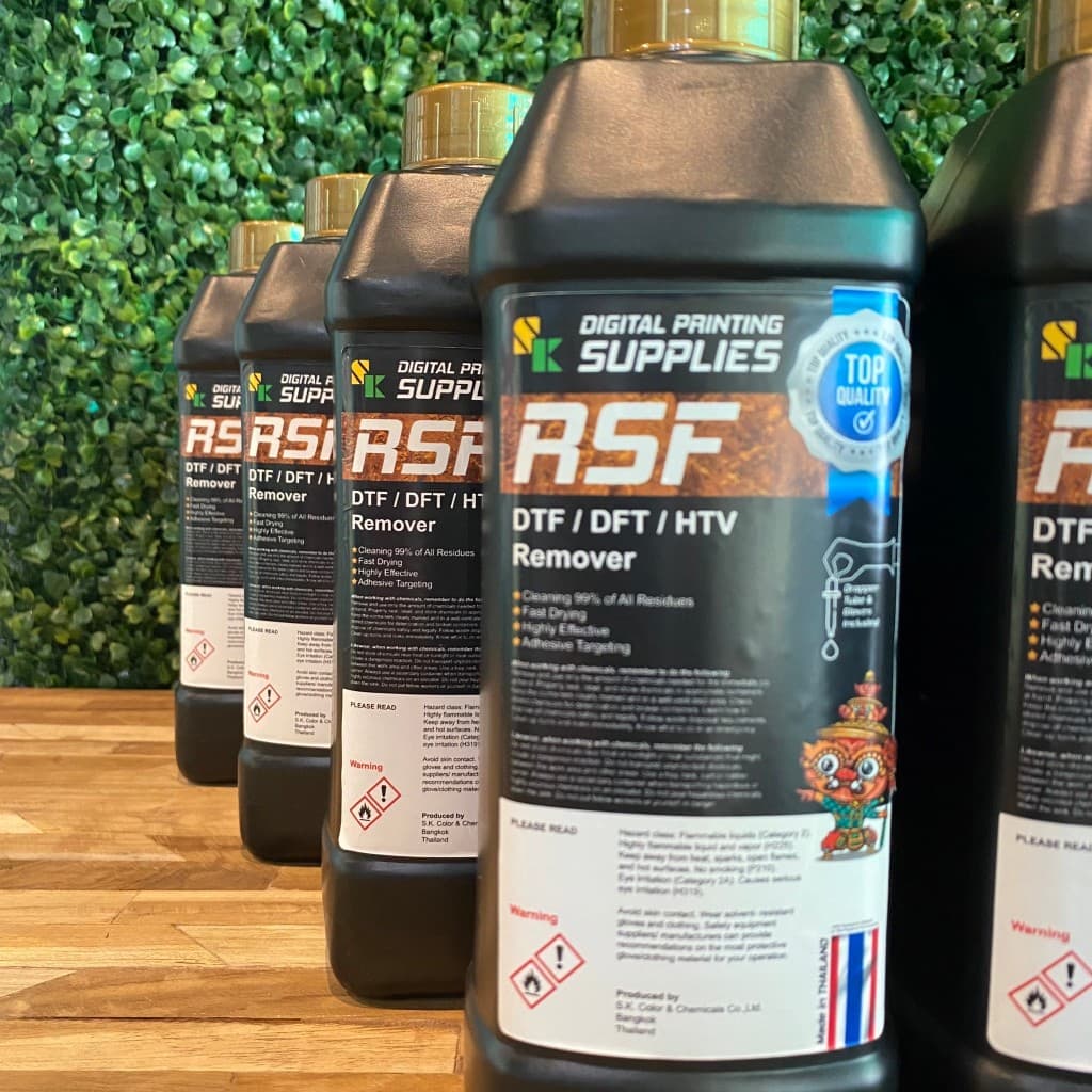 น้ำยาลอกDTF/DFT/HTV 1,000ml SK RSF Remover น้ำยาลอกเฟล็กซ์ ฮีตทรานสเฟอร์ไวนิล{แถมถุงมือ+หลอดดูดสาร} รูปที่ 2