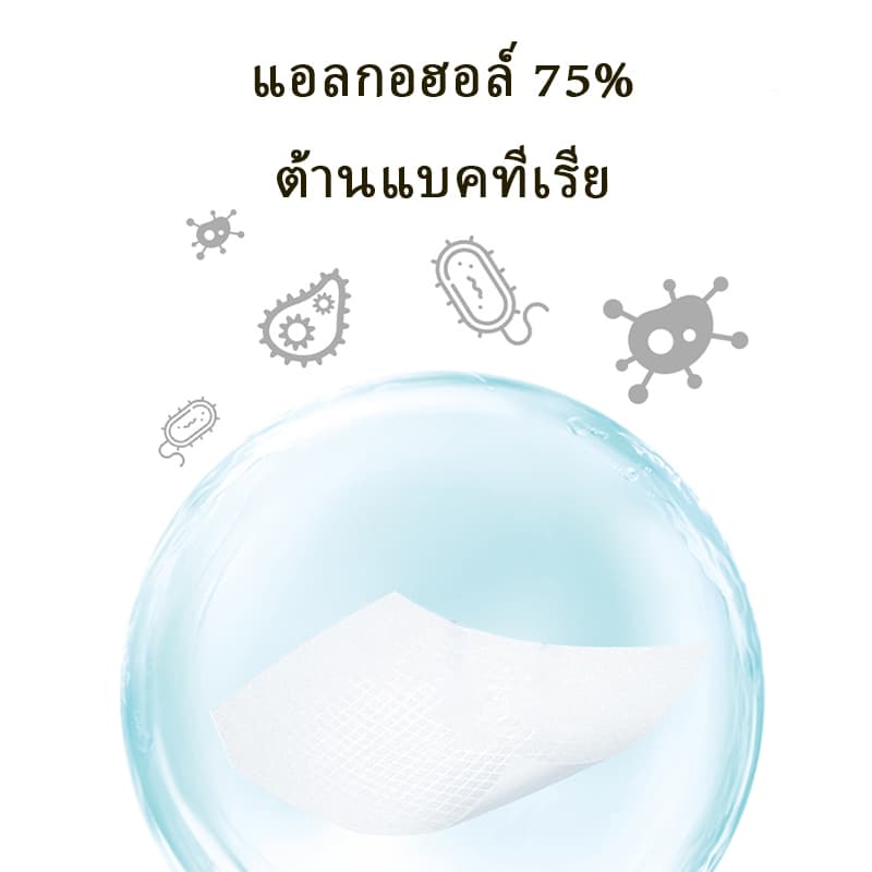 ทิชชู่เปียกแอลกอฮอล์ ทิชชู่แอลกอฮอ เช็ดมือ การฆ่าเชื้อและการฆ่าเชื้อ แอลกอฮอล์​75% 1ซอง80แผ่น พกพาสะดวก เช็ดได้สะอาด รูปที่ 5