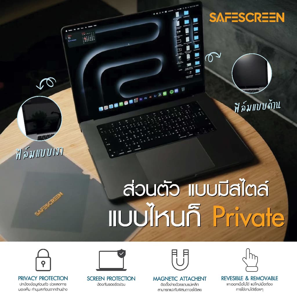 ฟิล์มกันเสือก แบบแม่เหล็ก สำหรับ Macbook Air M2&M3& M4 & M5 13.6 รูปที่ 2