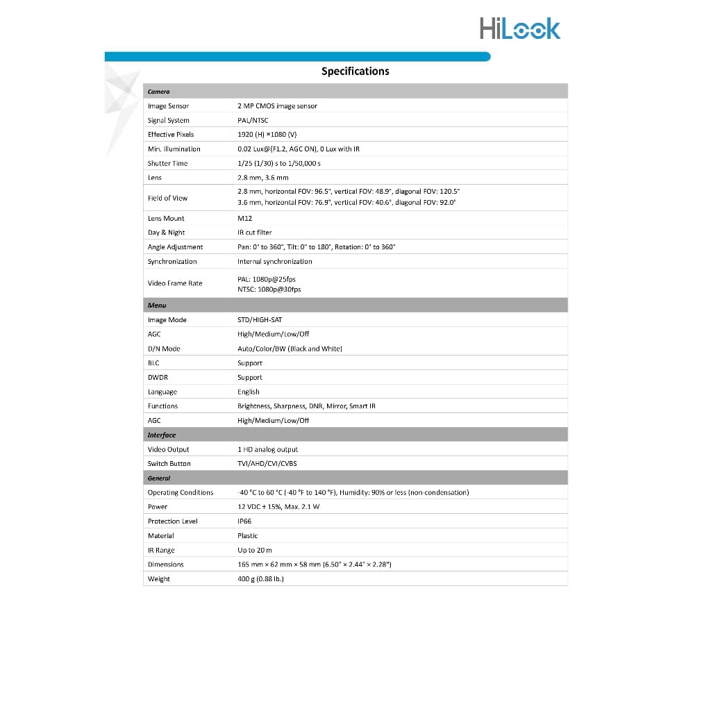 HILOOK THC-B120-C กล้องวงจรปิดระบบ HD 4IN1 ความละเอียด 2 MP PACK 4 ตัว BY BILLION AND BEYOND SHOP รูปที่ 5
