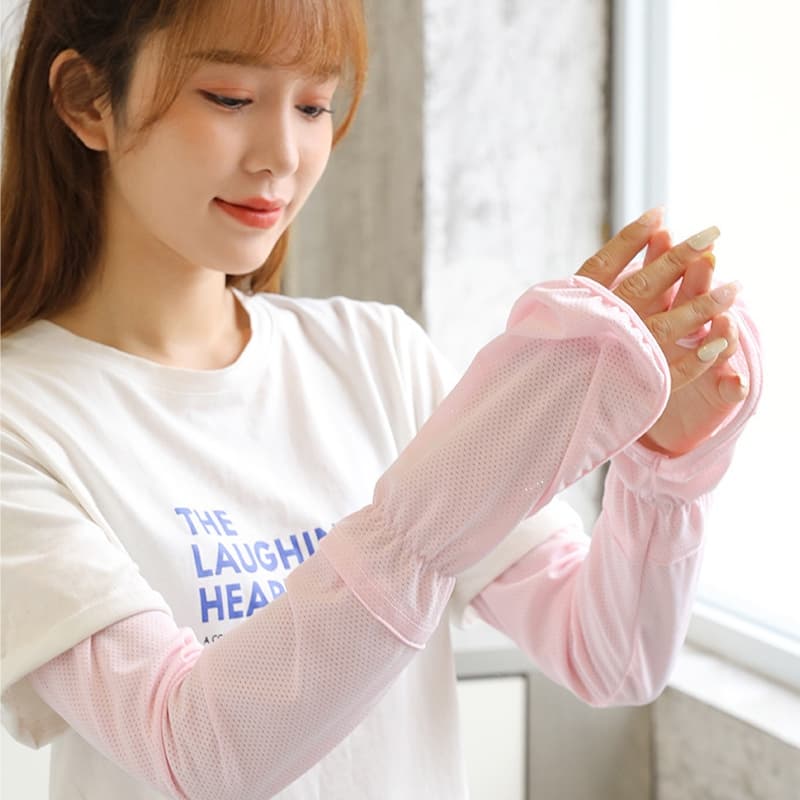 ปลอกแขน กันแดด ผ้าเรยอน กันuv UPF50+ ครอบคลุมหลังมือ รูปที่ 9