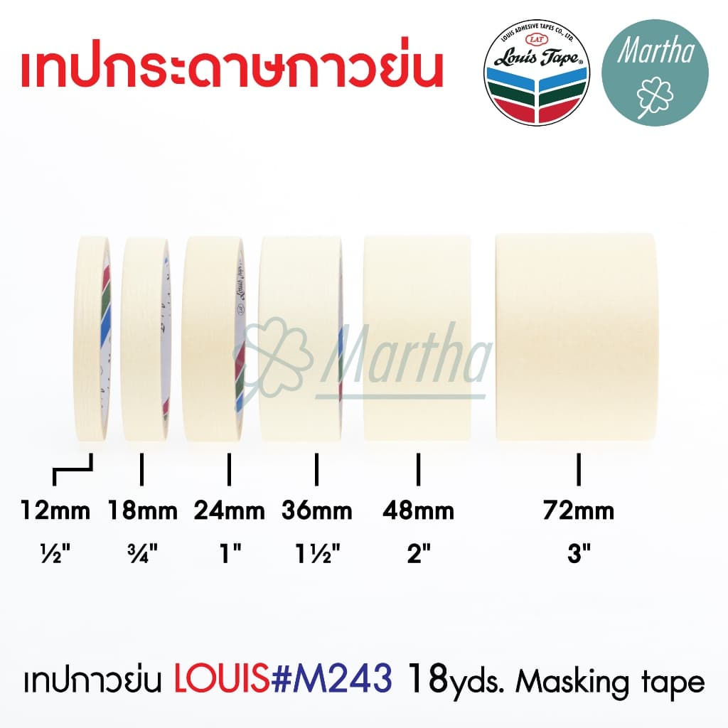 เทปย่น Louis Masking Tape M243 ยาว18หลา 1/2 3/4 1 1.5 2 3นิ้ว เทปกาวย่น กระดาษกาว เทปหนังไก่ รูปที่ 4
