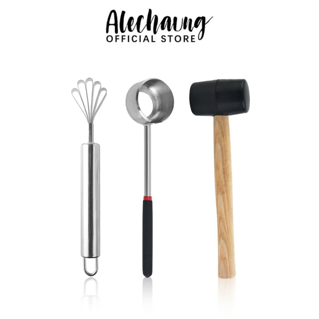 Alechaung ที่เปิดมะพร้าว Coconut opener ที่เจาะมะพร้าว สแตนเลสพร้อมค้อนทุบ ที่ขูดมะพร้าว อุปกรณ์เจาะมะพร้าว รูปที่ 1