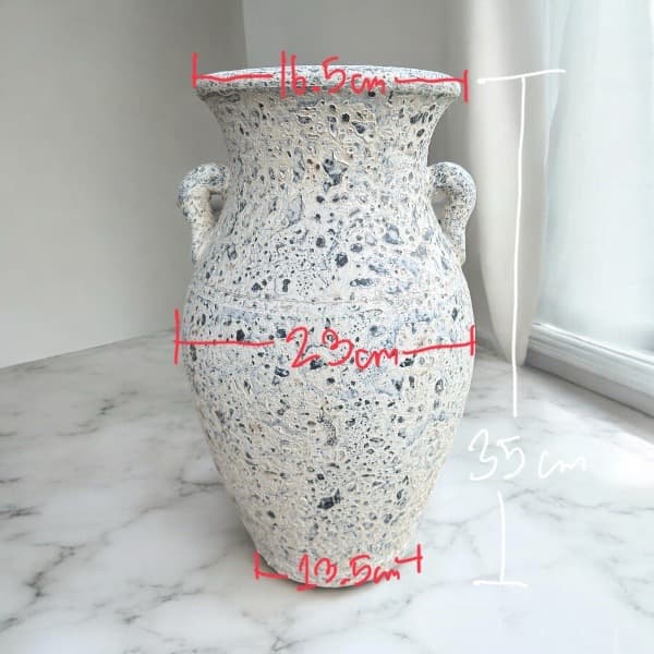 Vase แจกันดินเผาปากบาน มีหู 2 หู สีขาวเก่า ขนาด 23 x 35 cm. รูปที่ 3