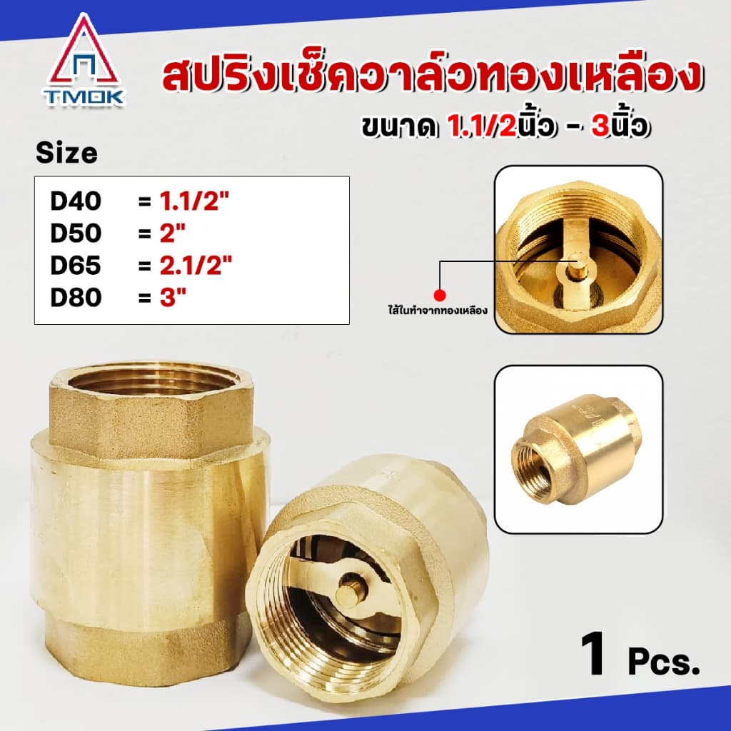 เช็ควาล์วทองเหลือง สปริง แบบแนวตั้ง 1.1/2" - 3" Brass Spring Check Valve "TMOK" รูปที่ 1