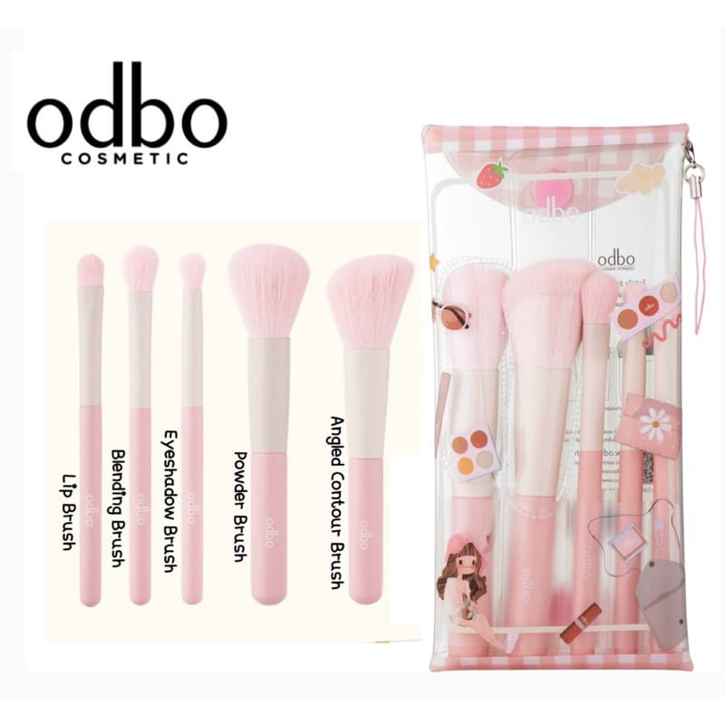 ODBO WOW BEAUTY SET โอดีบีโอ ว้าว บิวตี้ เซ็ต แปรง 5 ชิ้น สีพาสเทล พร้อมกระเป๋า ใส่แปรง OD8060 รูปที่ 1