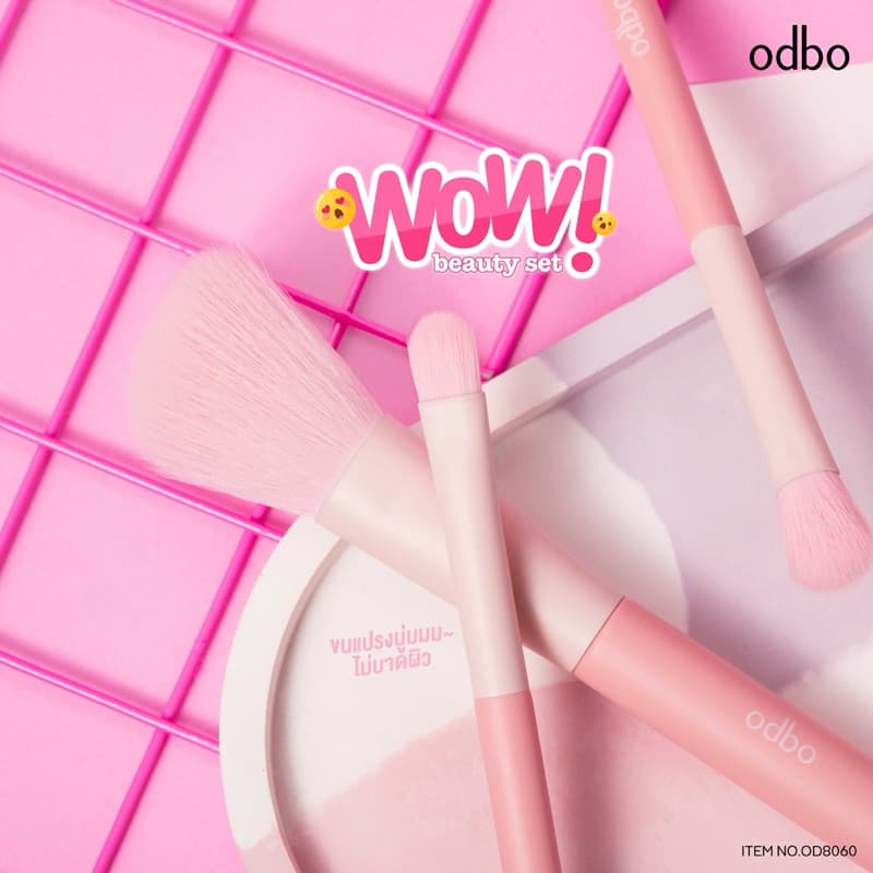 ODBO WOW BEAUTY SET โอดีบีโอ ว้าว บิวตี้ เซ็ต แปรง 5 ชิ้น สีพาสเทล พร้อมกระเป๋า ใส่แปรง OD8060 รูปที่ 5