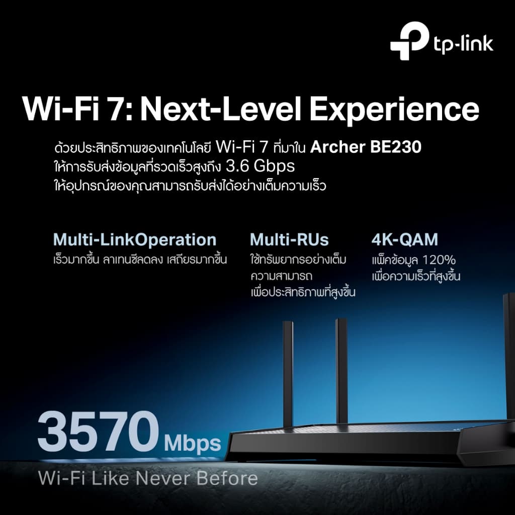 TP-Link Archer BE220 / Archer BE230 เราเตอร์ไวไฟ 7 BE3600 Dual-Band Wi-Fi 7 Router รองรับ EasyMesh รูปที่ 6