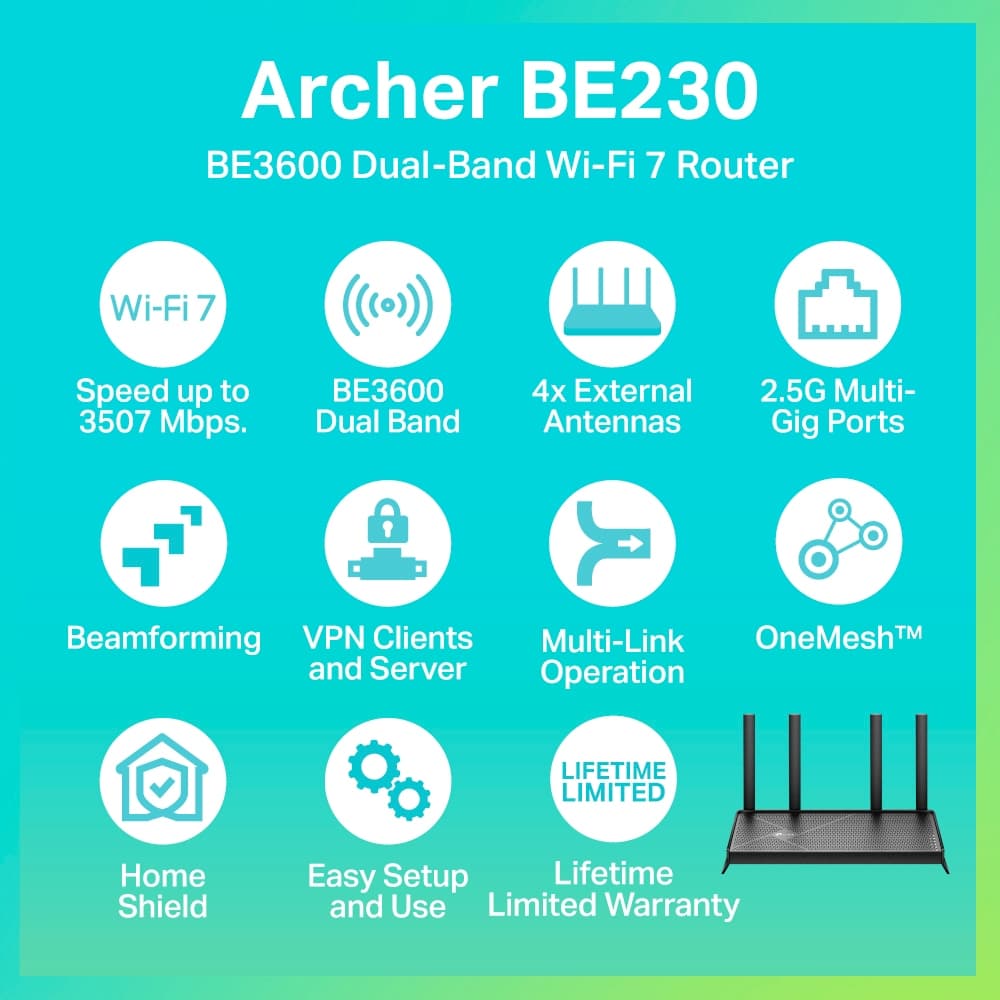 TP-Link Archer BE220 / Archer BE230 เราเตอร์ไวไฟ 7 BE3600 Dual-Band Wi-Fi 7 Router รองรับ EasyMesh รูปที่ 4