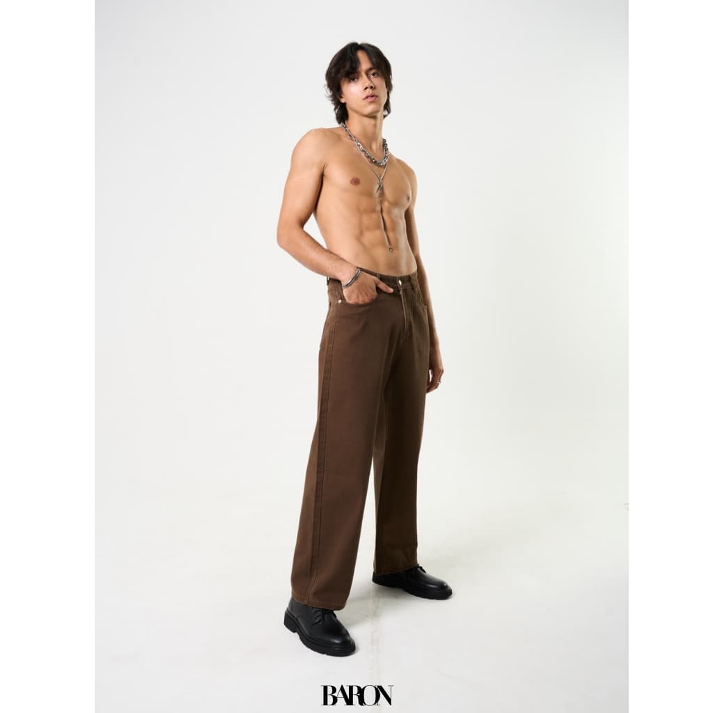 BARON DEXTER Baggy Fit Jeans กางเกงยีนส์ผู้ชาย ขายาวกระบอกใหญ่เอวสูง สี น้ำตาล ครีม กากี รูปที่ 9