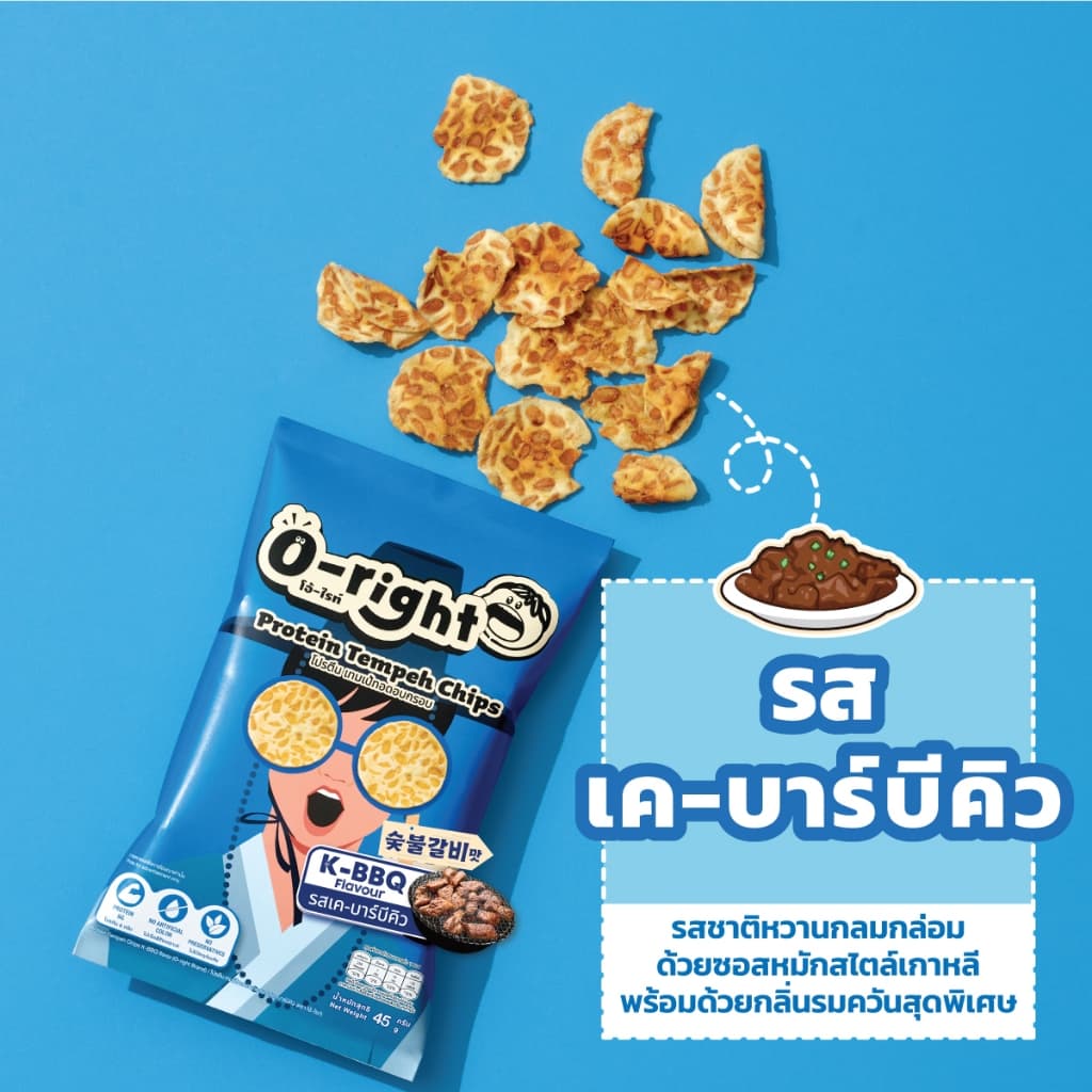 เทมเป้กรอบ รสบาร์บีคิว โปรตีนพร้อมทาน ขนมไม่อ้วน โอ้ไรท์ O-right ขนมเทมเป้พร้อมทาน K-BBQ รูปที่ 1