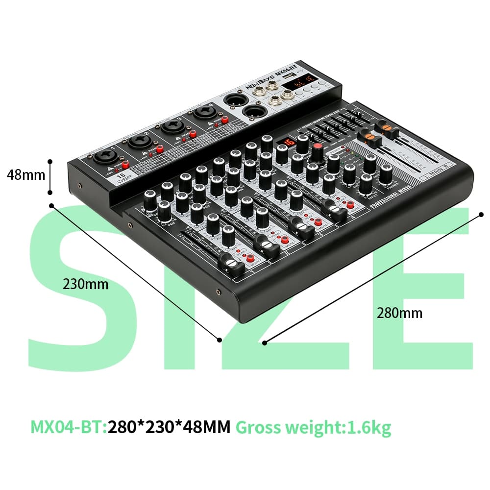 NEW BAXS เครื่องผสมเสียง เครื่องผสมมืออาชีพ มิกเซอร์ 4/6 ช่อง MX06-BT/MX04-BTเครื่องผสมสัญญาณ EQ ผล 99 DSP สัญญาณ USB รูปที่ 9