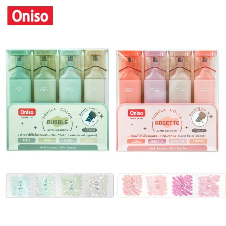 ปากกาไฮไลท์ กากเพชร 4 สี ตรา Oniso โอนิโซะ รุ่น 7621 แห้งไว ไม่เลอะมือ เน้นข้อความ nebula color รูปที่ 8