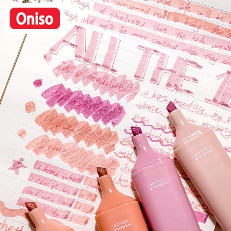 ปากกาไฮไลท์ กากเพชร 4 สี ตรา Oniso โอนิโซะ รุ่น 7621 แห้งไว ไม่เลอะมือ เน้นข้อความ nebula color รูปที่ 2
