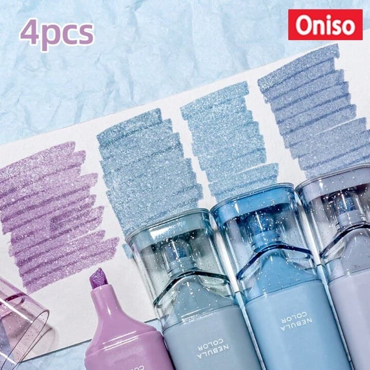 ปากกาไฮไลท์ กากเพชร 4 สี ตรา Oniso โอนิโซะ รุ่น 7621 แห้งไว ไม่เลอะมือ เน้นข้อความ nebula color รูปที่ 5