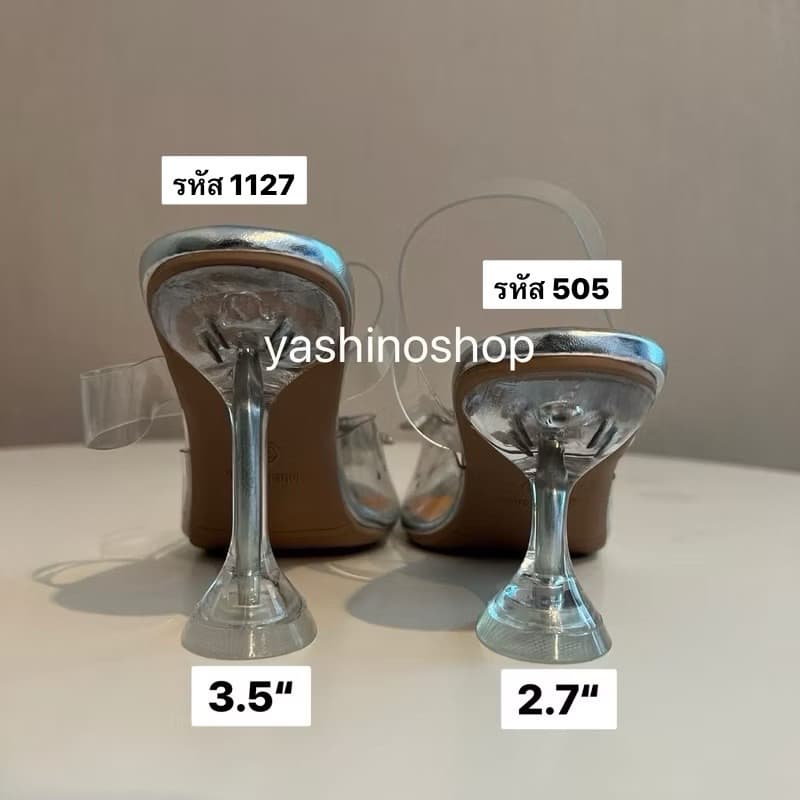 yashinoshop รองเท้าส้นสูงหัวแหลม รัดส้น หนังแก้วใส ตกแต่งคริสตัล ความสูง 2.7-3.5 นิ้ว รูปที่ 2