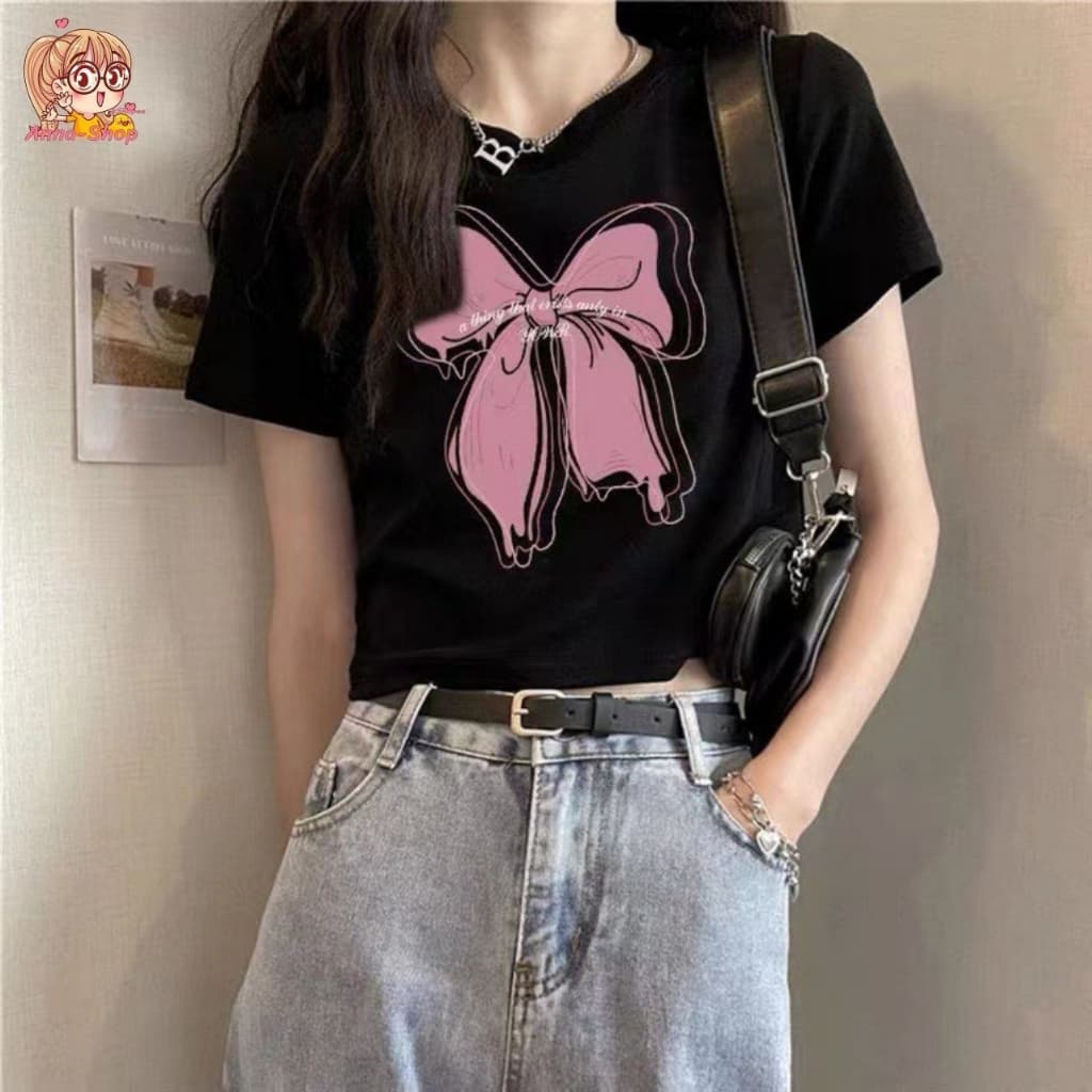 annacny เสื้อยืดสกรีนลายโบว์ เสื้อยืดแฟชั่นเท่ห์ๆ มินิมอลน่ารักสุดๆ คอกลมแขนสั้น TS1149 รูปที่ 6