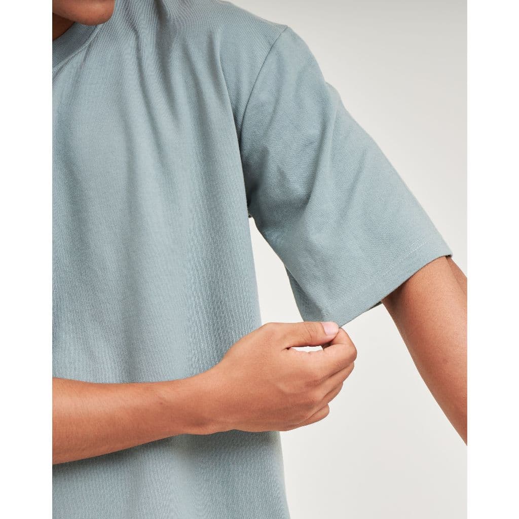 YuenPuen เสื้อยืด Oversize สีมัทฉะ ยืนพื้น ไม่ยืด ไม่ย้วย ไม่ต้องรีด ผ้าเกร็ดปลา เสื้อโอเวอร์ไซส์ รูปที่ 4