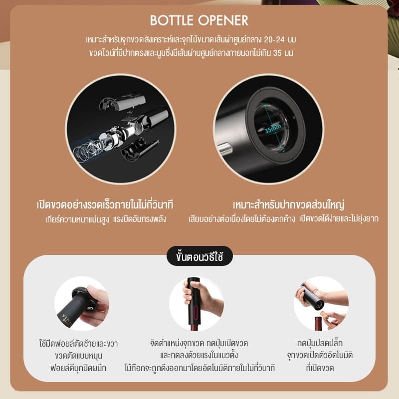 SANDE ชุดที่เปิดขวดไวน์ไฟฟ้าแบบชาร์จได้ 4 in 1 Set ที่เปิดขวดไวน์ ชาร์จ USB เครื่องเปิดขวดไวน์ไฟฟ้า รูปที่ 8