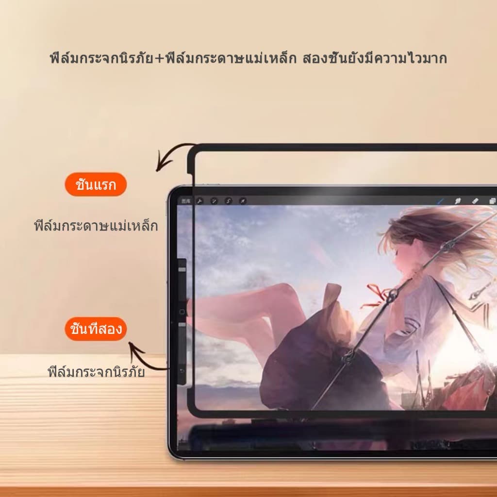 ฟิล์มกระดาษแม่เหล็ก ที่ถอดออกได้ pro10.5นิ้ว gen10.2 แอร์1/2/3/4/5 air10.9 9.7 เจน5/6/7/8/9/10 โปร11 ฟิล์มกันรอยไอแพด รูปที่ 3