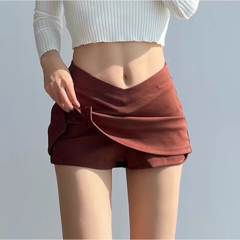 Cicishop กระโปรงสั้นทรงเอ ซับกางเกง ดีเทลเอวV ผ่าข้างใส่แล้วหุ่นสลิม สไตล์ฝรั่งเศษ รูปที่ 3