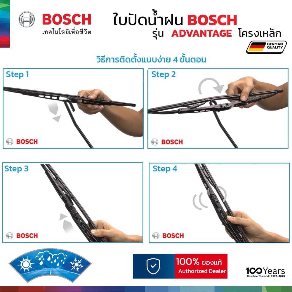 BOSCH ใบปัดน้ำฝน รุ่น Advantage ก้านเหล็ก สำหรับ NISSAN MARCH ปี 2010-2023 ขนาด 22"+14" ติดตั้งง่าย รูปที่ 7