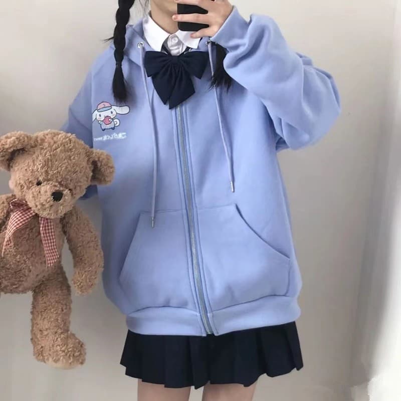 เสื้อกันหนาว คลุมแขนยาว มีฮู้ด มีซิป ผ้าสำลี เนื้อผ้านิ่ม ลายการ์ตูน น่ารัก สไตส์วัยรุ่นเกาหลี รูปที่ 1