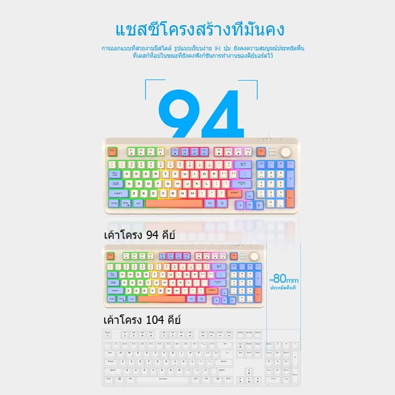 K820 RGB คีย์บอร์ดเกมมิ่งมีสาย USB Keyboard 94 คีย์ เซตคีย์บอร์ด+เมาส์ สําหรับแล็ปท็อป เดสก์ท็อป Pc รูปที่ 5
