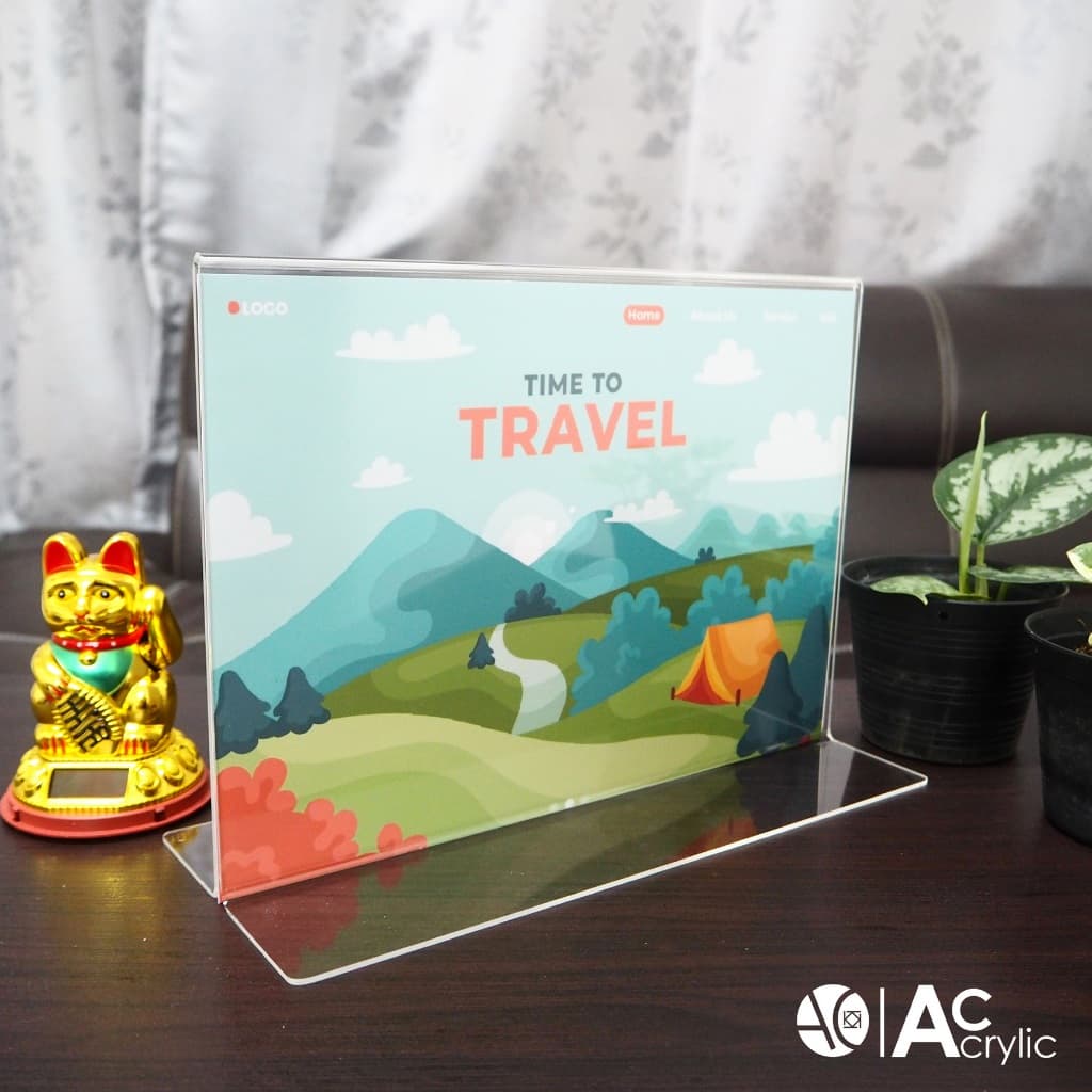 ป้ายอะคริลิคตั้งโต๊ะ A4 แนวนอน 30x21 cm อะคริลิคใส 2 หน้า ทรง T รูปที่ 2