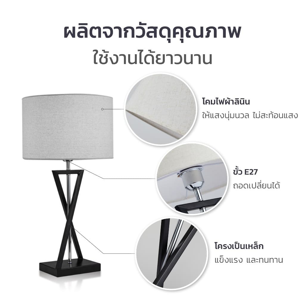 Cheers9 โคมไฟตั้งโต๊ะ Led โคมไฟข้างเตียง Table lamp ทันสมัย สว่างมาก แข็งแรง แถมหลอด รูปที่ 2