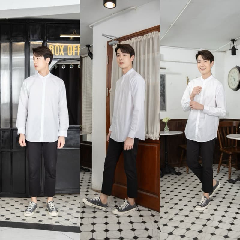 เสื้อเชิ้ตแขนยาว เสื้อเชิ้ตคอจีน ผ้าOXFORDS หลากสี ผ้าดี ใส่สบาย คุณภาพผ้า100% รูปที่ 7