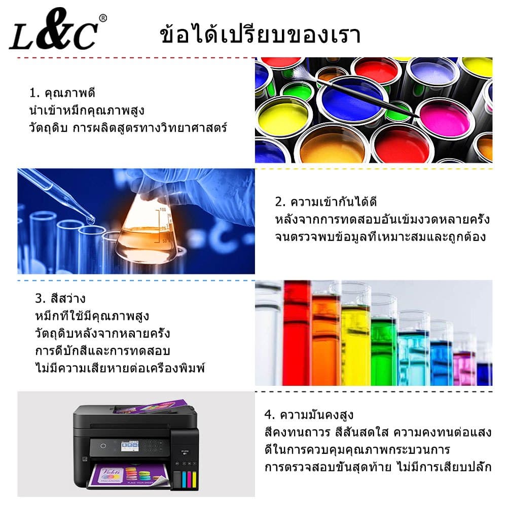 L&C น้ำหมึกเติม Refill Ink Universal 4 ขวด 100ml For Canon Epson Brother HP รูปที่ 5