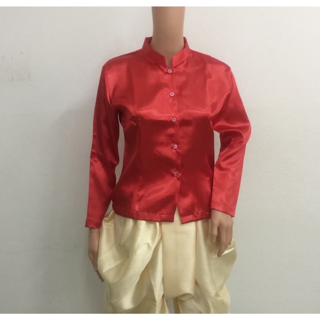 เสื้อแขนกระบอกนางรำ ผ้าต่วน ไม่ซับใน ไม่อัดกาว ไซส์ LL ถึง XL รูปที่ 1