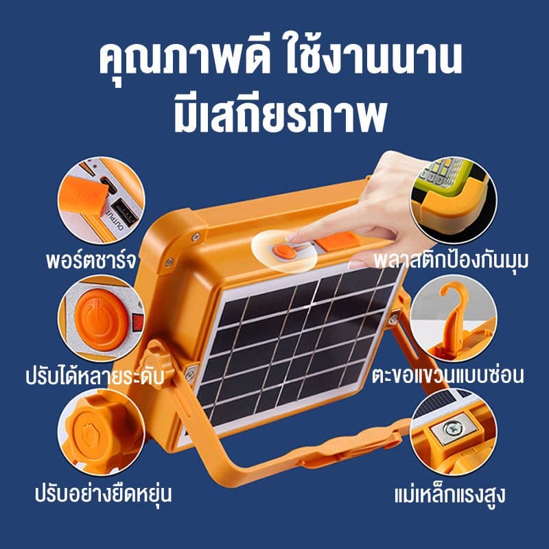 ไฟโซล่าเซลล์ 100,000W โซล่าเซลล์ สปอตไลท์พกพา โซล่าเซลล์USB สว่างมาก ไฟพกพาอเนกประสง ไฟฉุกเฉินในบ้านกันน้ำ ไฟแคมป์ปิ้ง รูปที่ 4