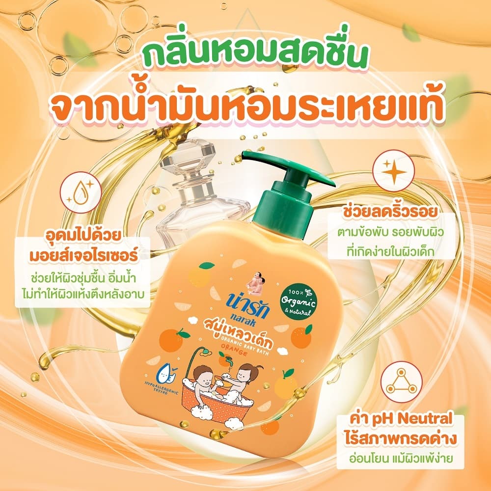 Narak สบู่เหลวเด็กน่ารักออร์แกนิก ผสมน้ำมันผิวส้ม 300 มล. รูปที่ 2
