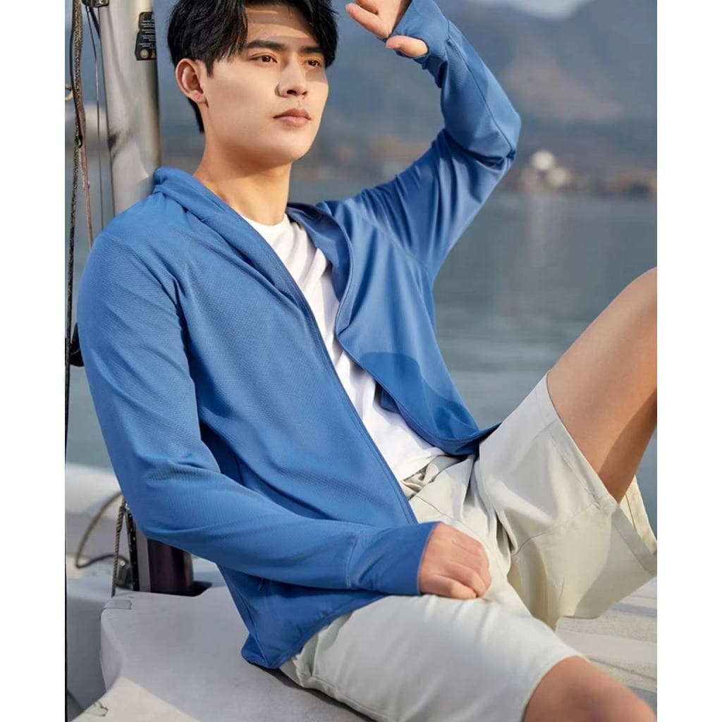 UPF50+เสื้อผ้าป้องกันแสงแดดผู้ชายและผู้หญิงรูปแบบใหม่บางป้องกันรังสียูวีระบายอากาศคลุมด้วยผ้ากลางแจ้งขี่จักรยานและแจ็คเก รูปที่ 8