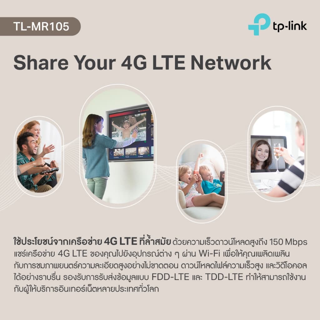 TP-Link TL-MR105 เราเตอร์ใส่ซิม4G 300 Mbps Wireless N 4G LTE Router เสียบซิมการ์ดก็ใช้ได้เลย แชร์ไวไฟได้สูงสุด 32อุปกรณ์ รูปที่ 6