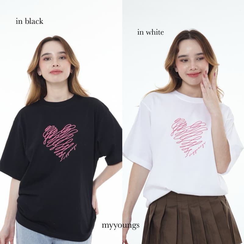 myyoungs - Heart เสื้อยืดโอเวอร์ไซส์ รูปที่ 2