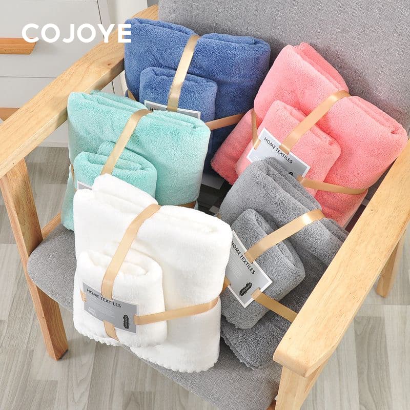 COJOYE ผ้าเช็ดตัว ซื้อ1แถม1 70x140cm ผ้าขนหนูอาบน้ำ แถมฟรี 35x75ซม ผ้าเช็ดผม ซับน้ำดีขนไม่หลุด ผ้าขนนุ่ม รูปที่ 3