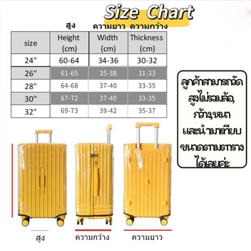 ผ้าคลุมกระเป๋าเดินทาง รุ่นสปอร์ตโปร่งใส PVC รุ่นหนาพิเศษ 26/28/30/32 นิ้ว กันน้ำและทนต่อการสึกหรอ รูปที่ 9