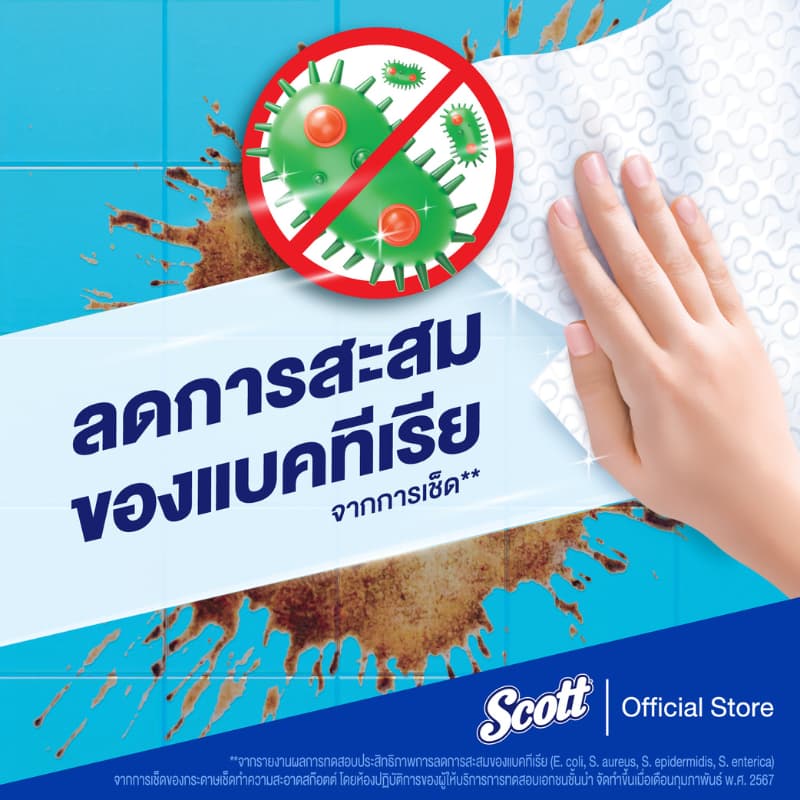 กระดาษเช็ดทำความสะอาดสก๊อตต์®รุ่นลดแบคทีเรีย8 แผ่น 3 แพ็ค x4 Scott Towel Interfold Bacteria Reduction 84Sheets 3 pack x4 รูปที่ 2