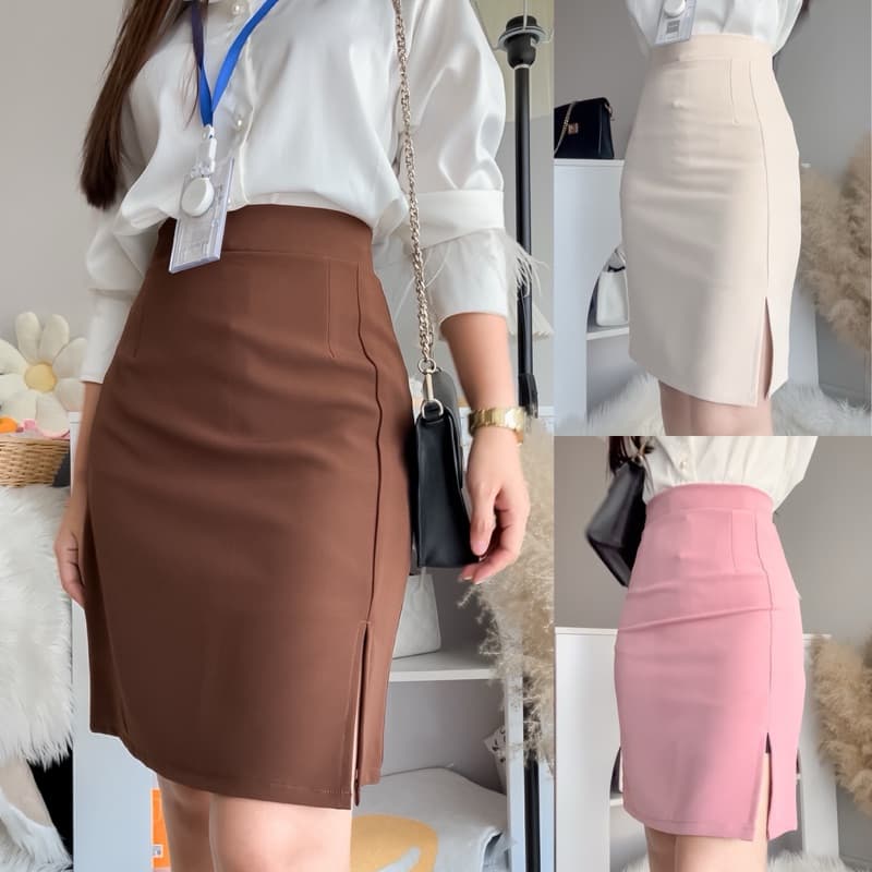 กระโปรงรุ่นสีพื้น ผ่าหน้า ทรงเอตรง xs-xxl ยาว 20-21 นิ้ว กระโปรงเอวสูงมีซับใน รูปที่ 1