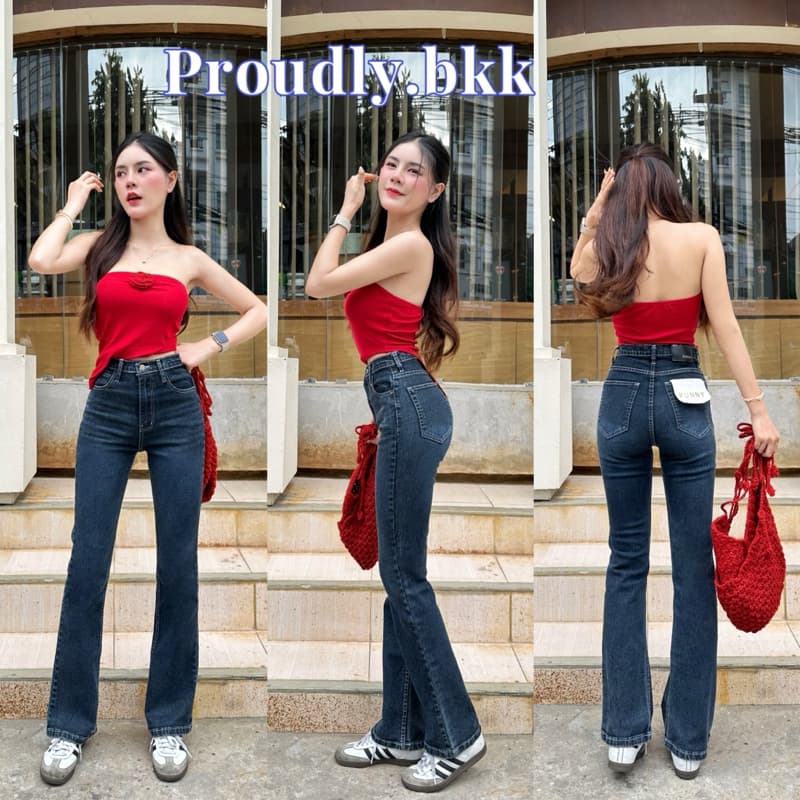Proudly - ยีนส์ขาม้าเล็ก รุ้นพลอย“น้องเอวสูงทรงสวยขาเรียว ผ้ายีนส์ยืด 4สี 8ไซส์เอว25-40 รูปที่ 1