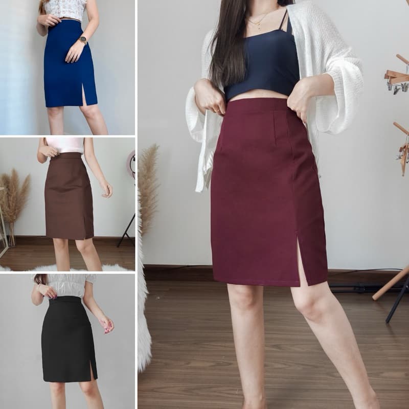 กระโปรงรุ่นสีพื้น ผ่าหน้า ทรงเอตรง xs-xxl ยาว 20-21 นิ้ว กระโปรงเอวสูงมีซับใน รูปที่ 4