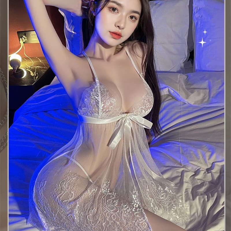 ชุดนอนลูกไม้เซ็กซี่ ชุดนอนไม่ได้นอน ชุดซีทรู กระโปรงคริสต์มาส มีเย็บปักถักร้อย*การส่งมอบความลับ* จากไทย รุ่น：QQ19 รูปที่ 7