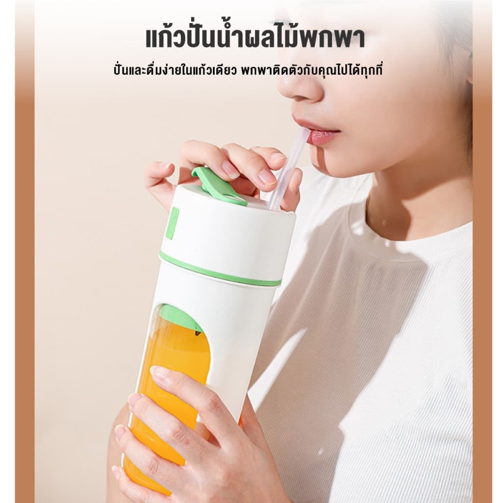 เครื่องปั่นน้ําผลไม้ แบบพกพา ความจุ480ML มีหลอดในตัว แก้วปั่นผลไม้ไร้สาย ปั่นน้ําแข็งได้ เครื่องปั่น รูปที่ 4